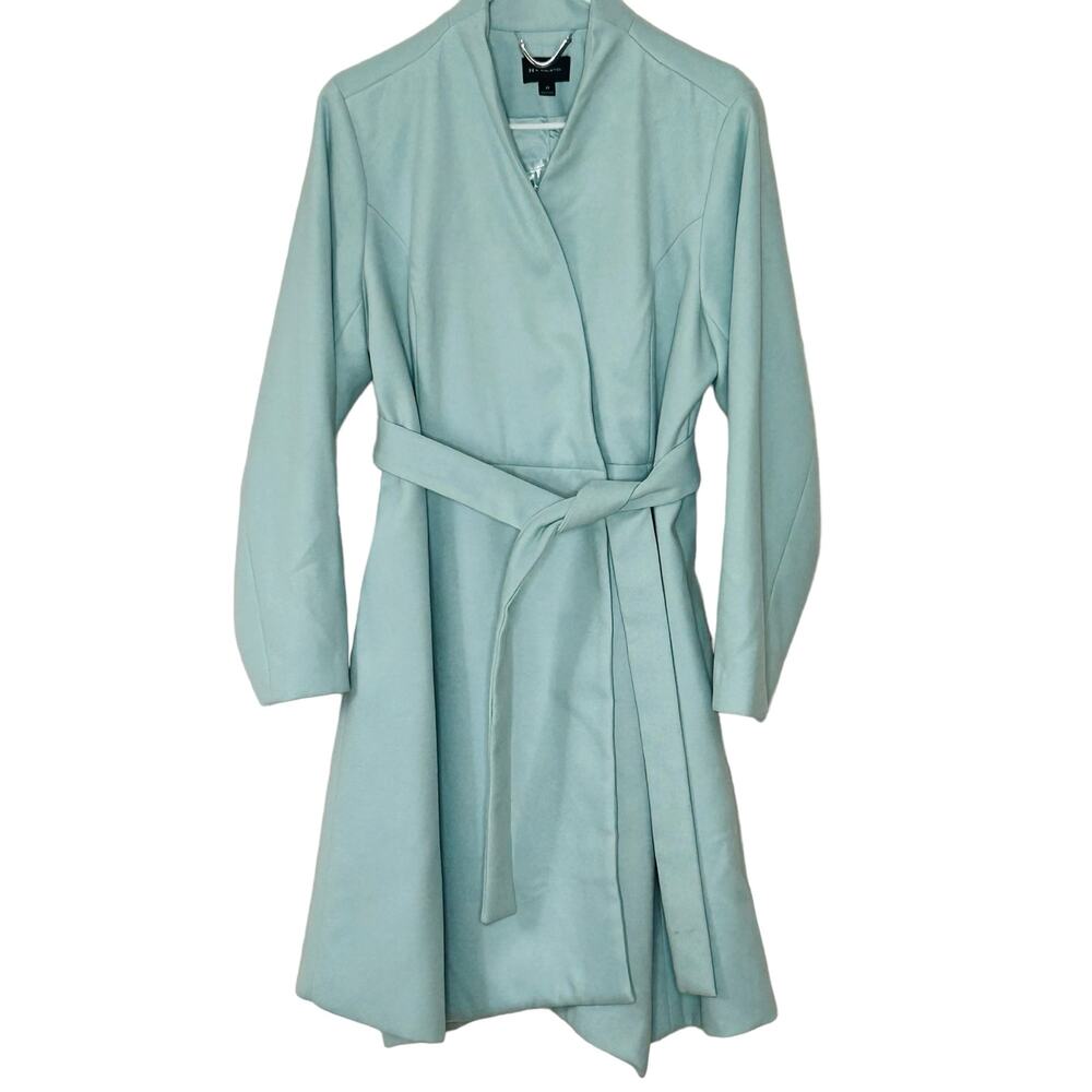 H by Halston Coat Size 14 Light Blue Belted Knee Length